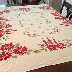 Vintage Christmas Tablecloth. 63” x 57”